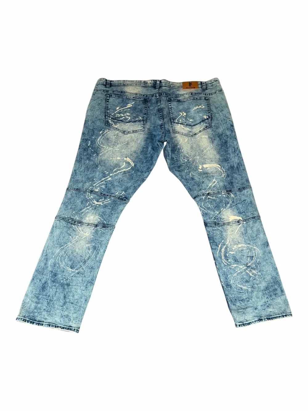 Men's Relaxed Distressed Blue Jeans with Paint-Effect Detail